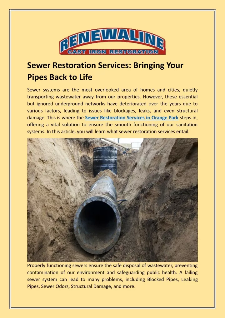 sewer restoration services bringing your pipes