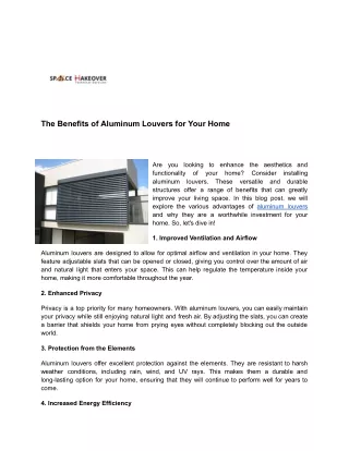 The Benefits of Aluminum Louvers for Your Home