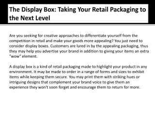 The Display Box - Taking Your Retail Packaging to the Next Level