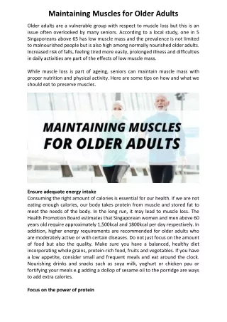 Maintaining Muscles for Older Adults