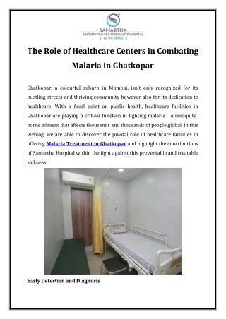 The Role of Healthcare Centers in Combating Malaria in Ghatkopar