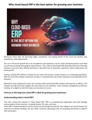 Why cloud-based ERP is the best option for growing your business