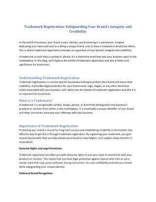 Trademark Registration-Safeguarding Your Brand's Integrity and Credibility