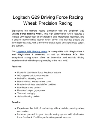 Buy Logitech G29 Driving Force Racing Wheel at Low Price