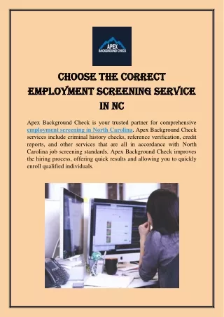 Choose the correct Employment Screening Service in NC