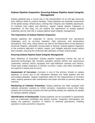 Subsea Pipeline Inspection Ensuring Subsea Pipeline Asset Integrity Management