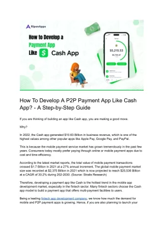 Step-by-Step Guide to Develop a P2P Payment App Like Cash App