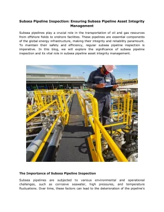 Subsea Pipeline Inspection Ensuring Subsea Pipeline Asset Integrity Management