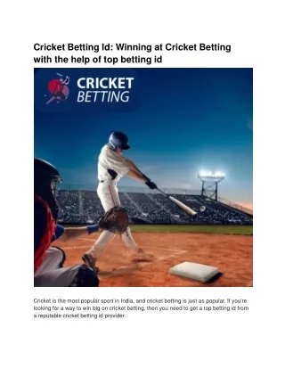 Cricket Betting Id_ Winning at Cricket Betting with the help of top betting id