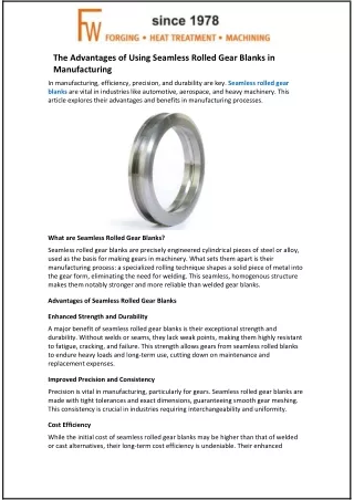 the advantages of using seamless rolled gear