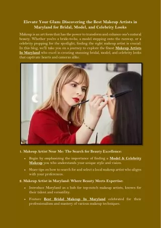 Elevate Your Glam Discovering the Best Makeup Artists in Maryland for Bridal, Model, and Celebrity Looks