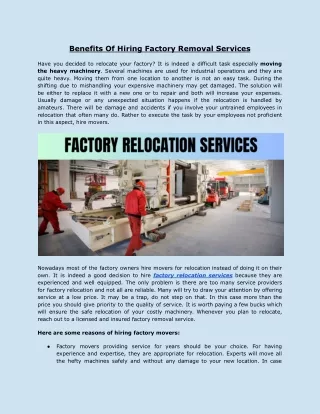 Benefits Of Hiring Factory Removal Services