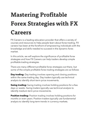 Mastering Profitable Forex Strategies with FX Careers