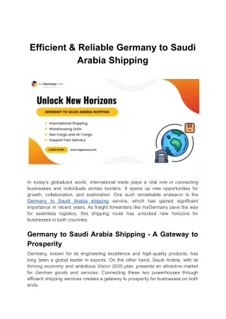 Efficient & Reliable Germany to Saudi Arabia Shipping