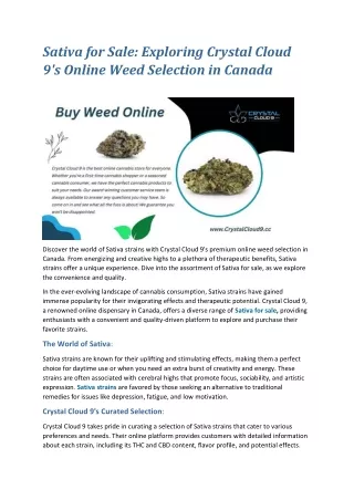 Sativa for Sale Exploring Crystal Cloud 9's Online Weed Selection in Canada