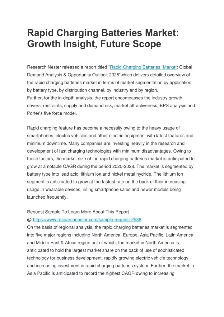 rapid charging batteries market growth insight