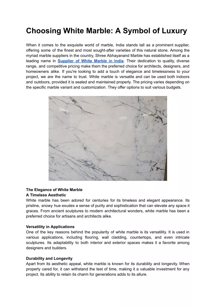 choosing white marble a symbol of luxury