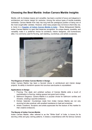 Choosing the Best Marble: Indian Carrara Marble Insights