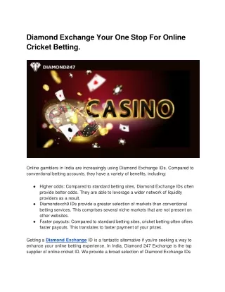 Diamond Exchange Your One Stop For Online Cricket Betting