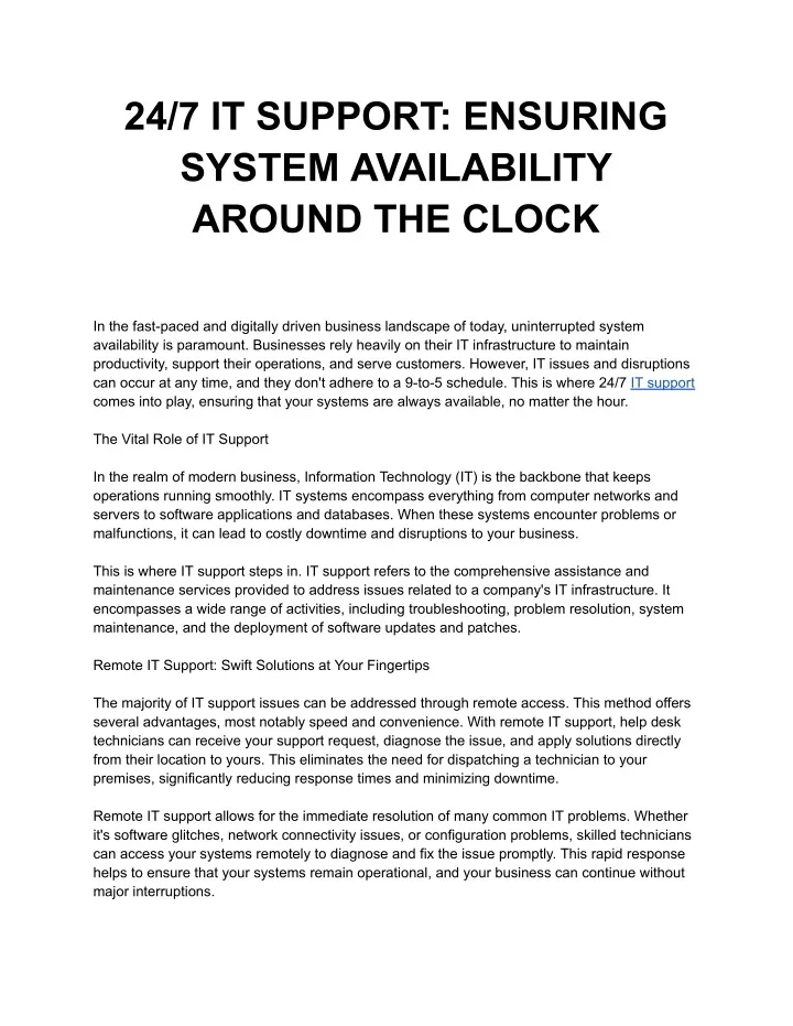 24 7 it support ensuring system availability