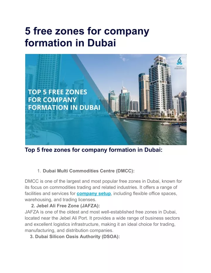 5 free zones for company formation in dubai