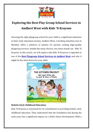 Exploring the Best Play Group School Services in Andheri West with Kids 'N Krayons