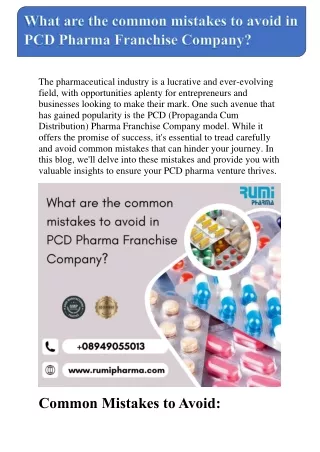 What are the common mistakes to avoid in PCD Pharma Franchise Company