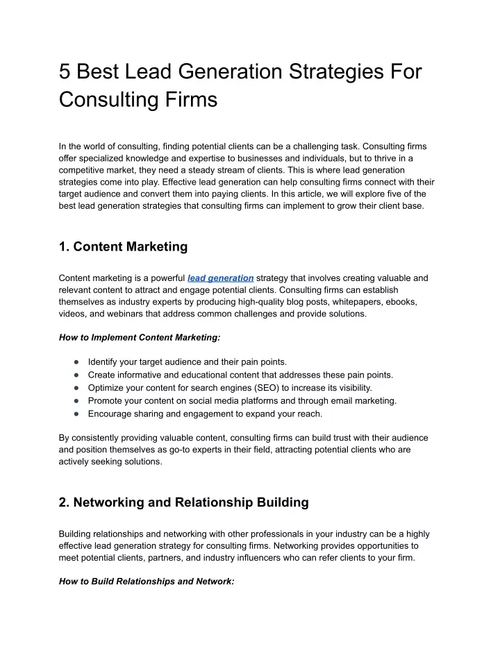 5 best lead generation strategies for consulting