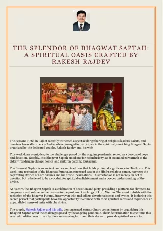 The Splendor of Bhagwat Saptah - A Spiritual Oasis Crafted by Rakesh Rajdev