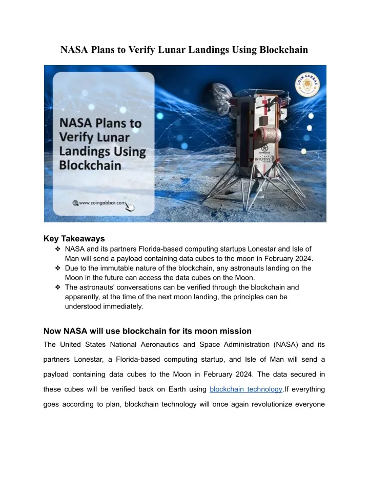 nasa plans to verify lunar landings using
