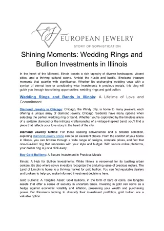 Europen Jewelers- Shining Moments_ Wedding Rings and Bullion Investments in Illinois