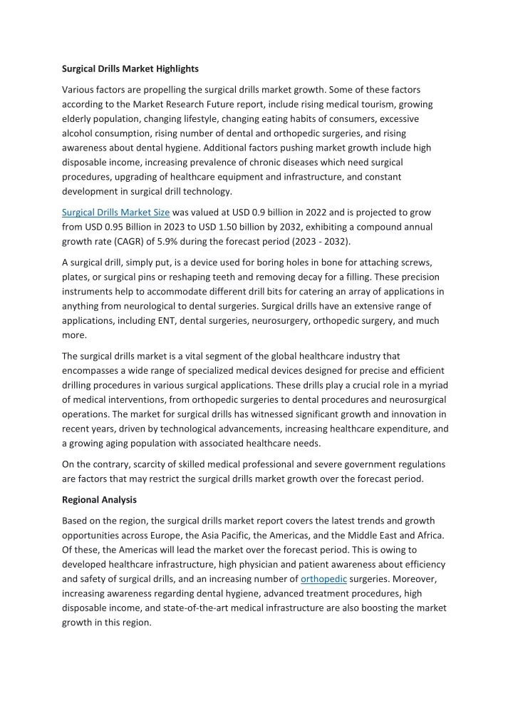 surgical drills market highlights