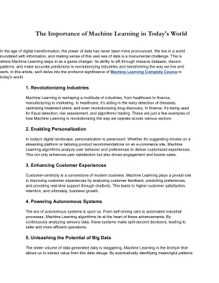 The Importance of Machine Learning in Today's World