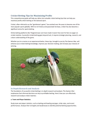 Cricket Betting Tips for Maximizing Profits