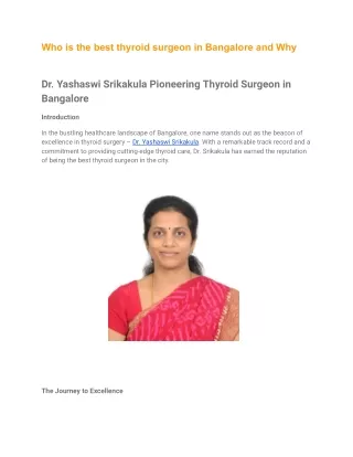 Best Thyroid Surgeon in Bangalore | Dr.Yashaswi Srikakula