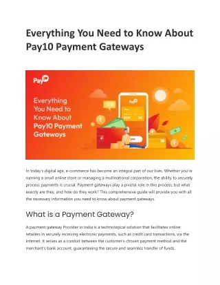 Everything You Need to Know About Pay10 Payment Gateways