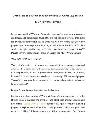 unlocking the world of wow private servers legion