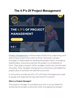 the 4 p s of project management