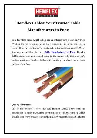 Hemflex Cables Your Trusted Cable Manufacturers in Pune