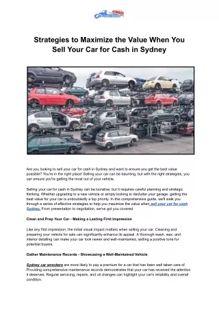 Strategies to Maximize the Value When You Sell Your Car for Cash in Sydney