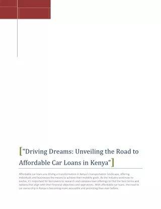 Unveiling the Road to Affordable Car Loans in Kenya