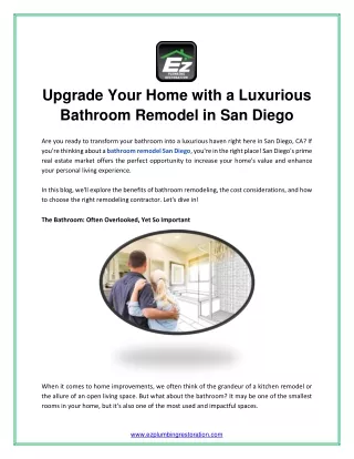 Upgrade Your Home with a Luxurious Bathroom Remodel in San Diego