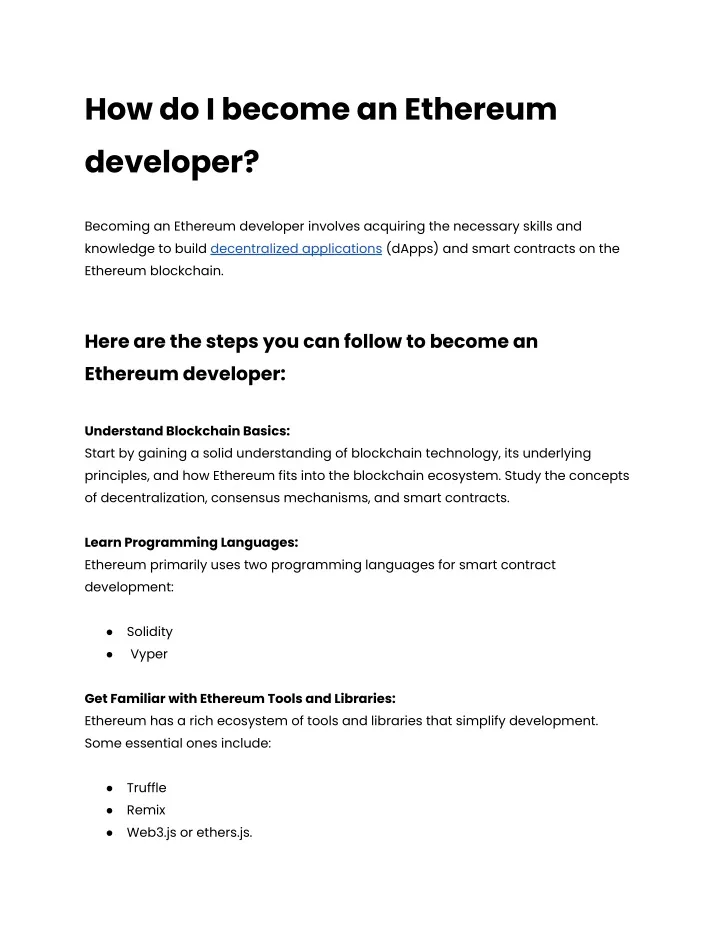 how do i become an ethereum developer