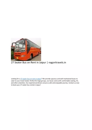 27 Seater Bus on Rent in Jaipur | nagoritravels.in