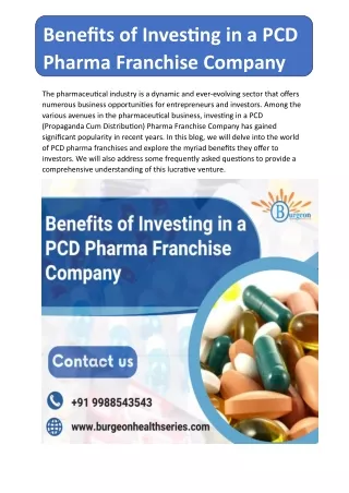 Benefits of Investing in a PCD Pharma Franchise Company