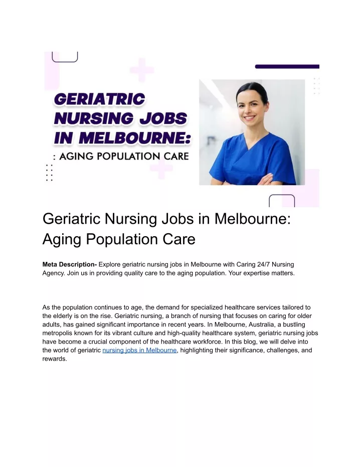geriatric nursing jobs in melbourne aging