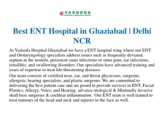 Best ENT Hospital in Ghaziabad-Yashoda hospital