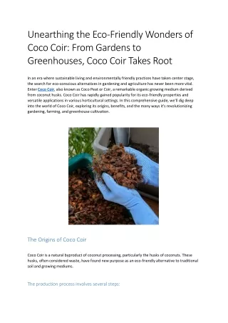 Unearthing the Eco Friendly Wonders of Coco Coir From Gardens to Greenhouses Coco Coir Takes Root