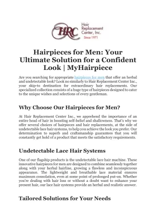 Hairpieces for Men: Your Ultimate Solution for a Confident Look | MyHairpiece