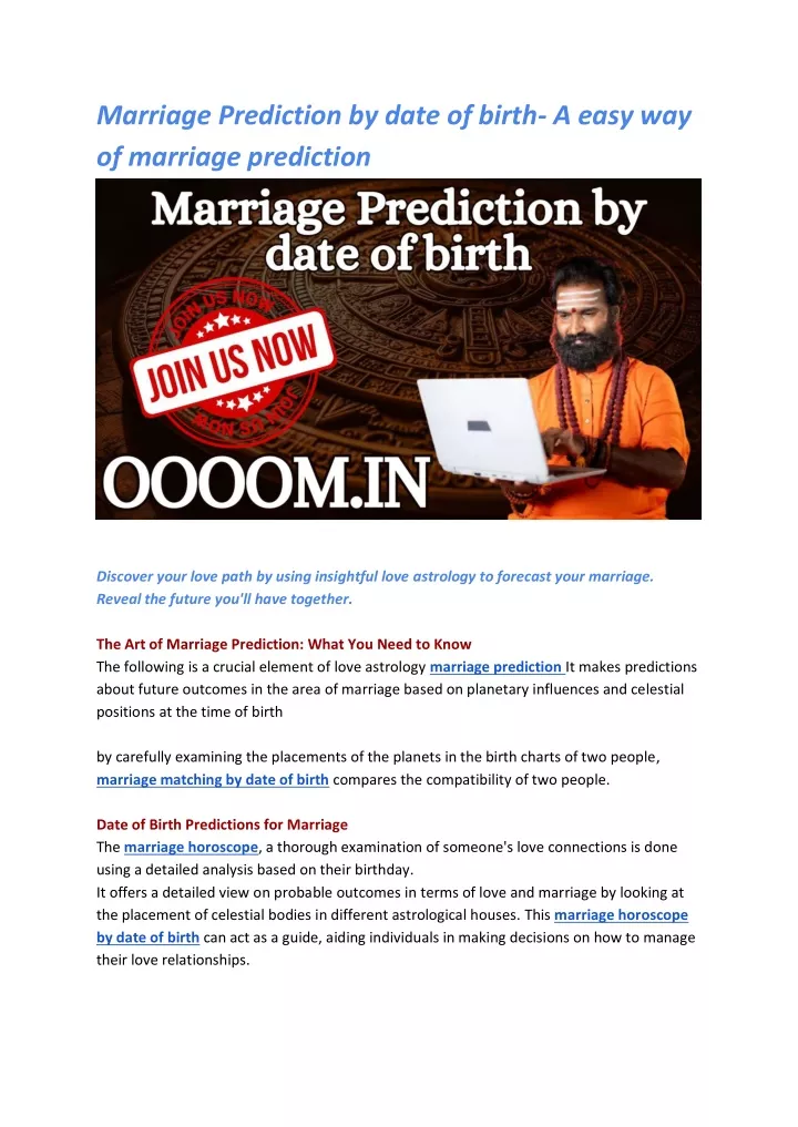 marriage prediction by date of birth a easy